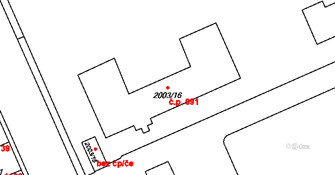 Holešov 991 na parcele st. 2003/16 v KÚ Holešov, Katastrální mapa
