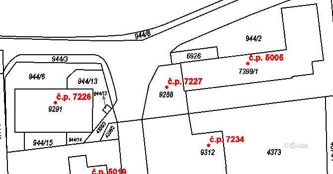 Zlín 7227 na parcele st. 9288 v KÚ Zlín, Katastrální mapa