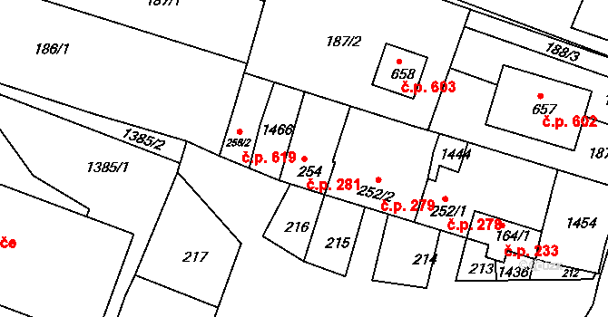 Smržice 281 na parcele st. 254 v KÚ Smržice, Katastrální mapa