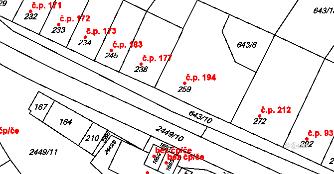 Tištín 194 na parcele st. 259 v KÚ Tištín, Katastrální mapa