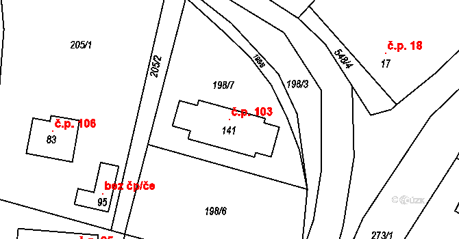 Rudka 103, Kunštát na parcele st. 141 v KÚ Rudka u Kunštátu, Katastrální mapa