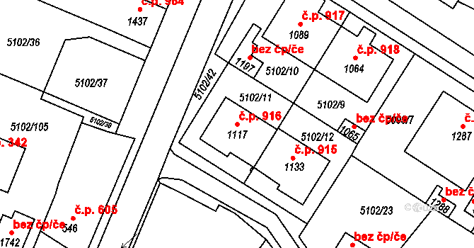 Hrušovany nad Jevišovkou 916 na parcele st. 1117 v KÚ Hrušovany nad Jevišovkou, Katastrální mapa