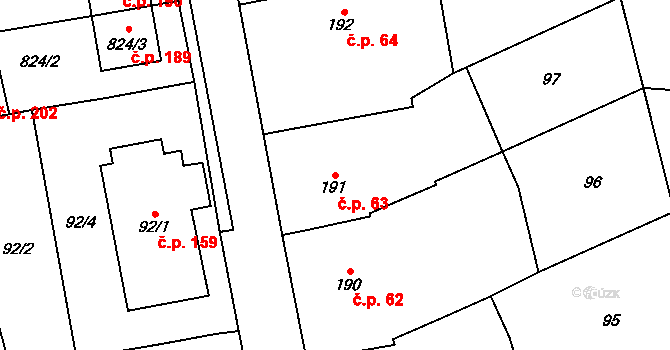 Přerov VIII-Henčlov 63, Přerov na parcele st. 191 v KÚ Henčlov, Katastrální mapa