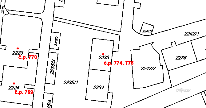 Zruč nad Sázavou 774,775 na parcele st. 2234 v KÚ Zruč nad Sázavou, Katastrální mapa