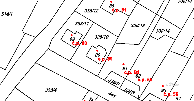 Merklín 59 na parcele st. 90 v KÚ Merklín u Karlových Var, Katastrální mapa