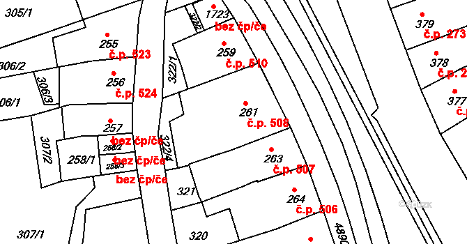 Jáchymov 508 na parcele st. 261 v KÚ Jáchymov, Katastrální mapa