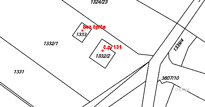 Lyžbice 131, Třinec na parcele st. 1332/2 v KÚ Lyžbice, Katastrální mapa