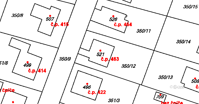 Rožďalovice 463 na parcele st. 521 v KÚ Rožďalovice, Katastrální mapa