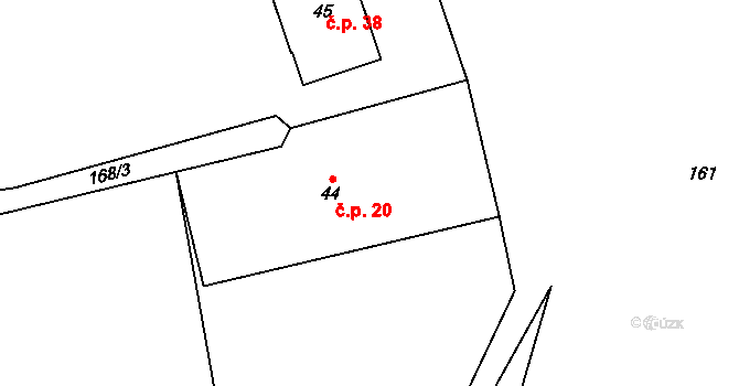 Okoř 20 na parcele st. 44 v KÚ Okoř, Katastrální mapa