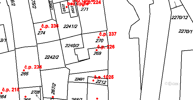 Tišnov 226 na parcele st. 269 v KÚ Tišnov, Katastrální mapa