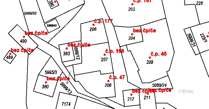 Javorník 166 na parcele st. 207 v KÚ Javorník nad Veličkou, Katastrální mapa
