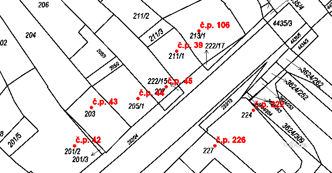 Zarazice 45, Veselí nad Moravou na parcele st. 207 v KÚ Zarazice, Katastrální mapa