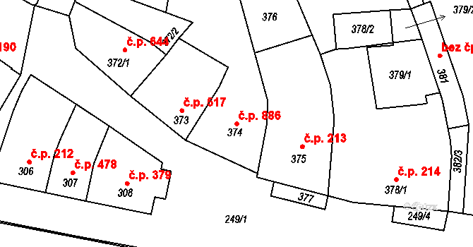 Bzenec 886 na parcele st. 374 v KÚ Bzenec, Katastrální mapa