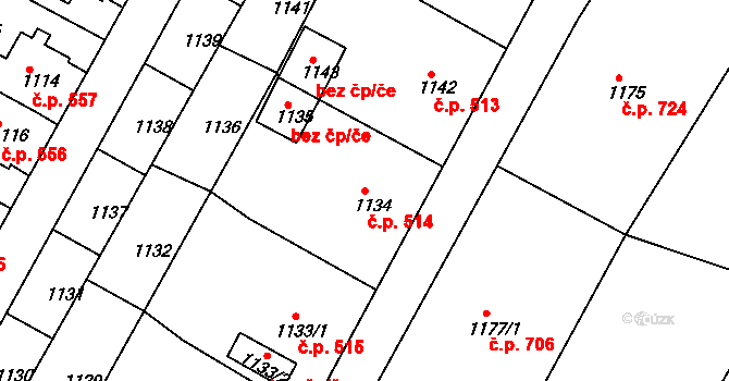Rýmařov 514 na parcele st. 1134 v KÚ Rýmařov, Katastrální mapa