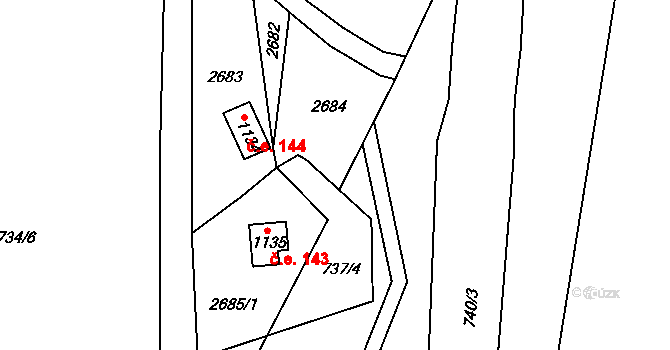 Dolní Lomná 144 na parcele st. 1134 v KÚ Dolní Lomná, Katastrální mapa