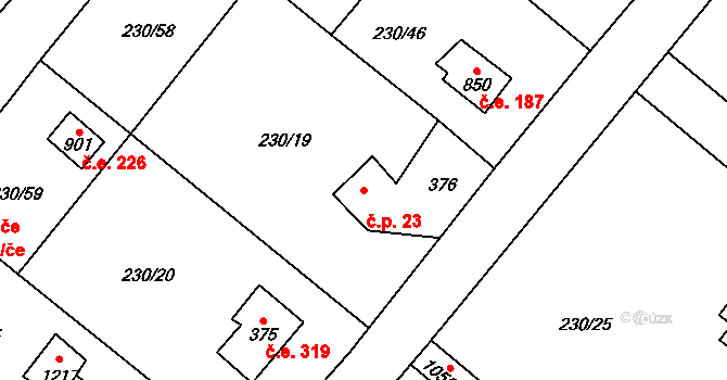 Zlenice 23, Lštění na parcele st. 376 v KÚ Lštění, Katastrální mapa
