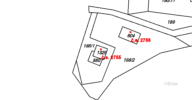 Těptín 2755, Kamenice na parcele st. 1328 v KÚ Těptín, Katastrální mapa