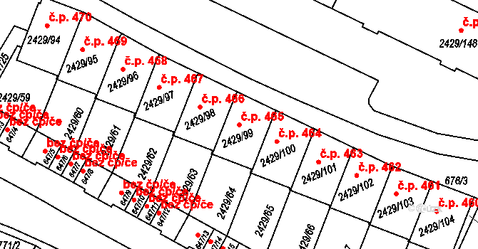 Dačice V 465, Dačice na parcele st. 2429/99 v KÚ Dačice, Katastrální mapa