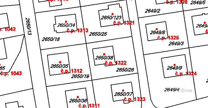 Frýdlant 1322 na parcele st. 2650/38 v KÚ Frýdlant, Katastrální mapa
