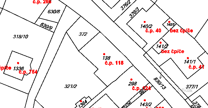 Osek 118 na parcele st. 138 v KÚ Osek u Duchcova, Katastrální mapa