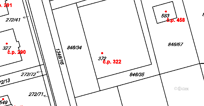 Lomnice 322 na parcele st. 372 v KÚ Lomnice u Tišnova, Katastrální mapa