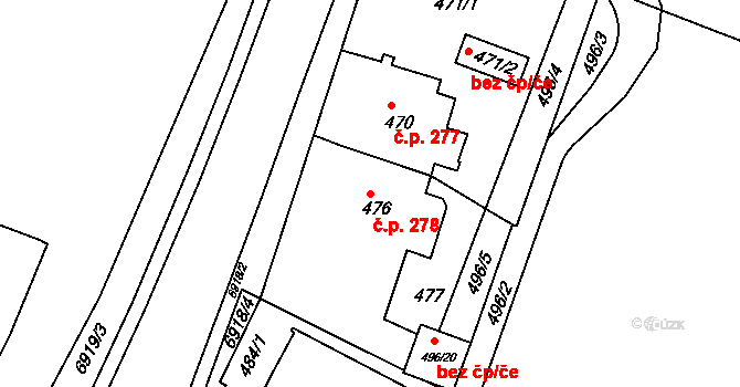 Boskovice 278 na parcele st. 476 v KÚ Boskovice, Katastrální mapa