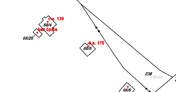 Štěnkov 170, Třebechovice pod Orebem na parcele st. 68/5 v KÚ Štěnkov, Katastrální mapa