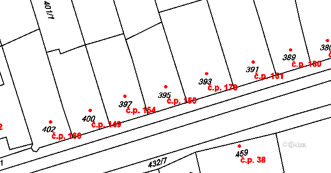 Grygov 150 na parcele st. 395 v KÚ Grygov, Katastrální mapa