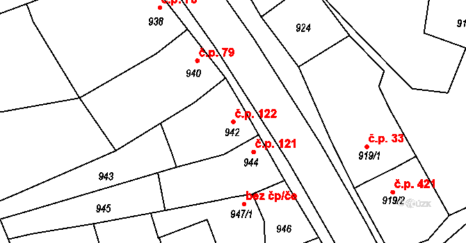 Samotišky 122 na parcele st. 942 v KÚ Samotíšky, Katastrální mapa
