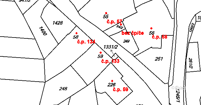 Tršice 133 na parcele st. 59 v KÚ Tršice, Katastrální mapa