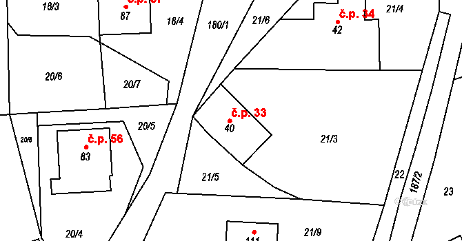 Prachov 33, Holín na parcele st. 40 v KÚ Prachov, Katastrální mapa