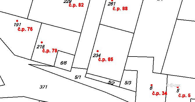 Vodochody 85, Straškov-Vodochody na parcele st. 234 v KÚ Vodochody, Katastrální mapa