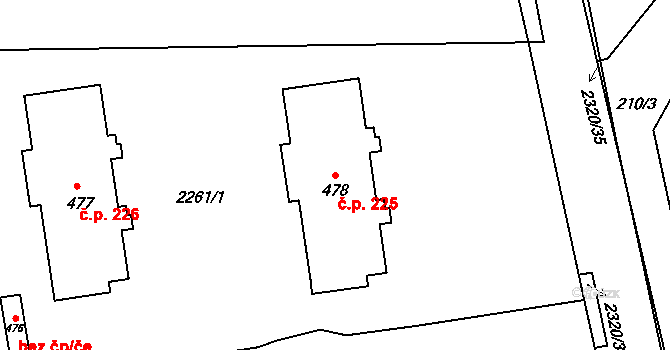 Horní Lideč 225 na parcele st. 478 v KÚ Horní Lideč, Katastrální mapa