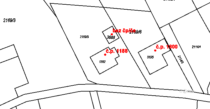 Rožnov pod Radhoštěm 1188 na parcele st. 1582 v KÚ Rožnov pod Radhoštěm, Katastrální mapa
