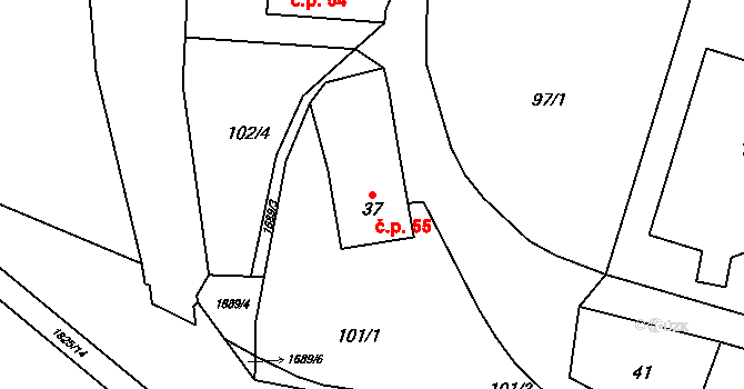 Třebovice 55 na parcele st. 37 v KÚ Třebovice, Katastrální mapa