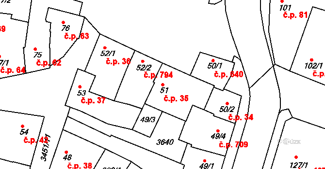 Lysá nad Labem 35 na parcele st. 51 v KÚ Lysá nad Labem, Katastrální mapa