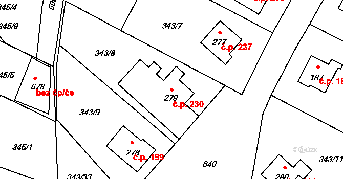 Přední Ptákovice 230, Strakonice na parcele st. 279 v KÚ Přední Ptákovice, Katastrální mapa