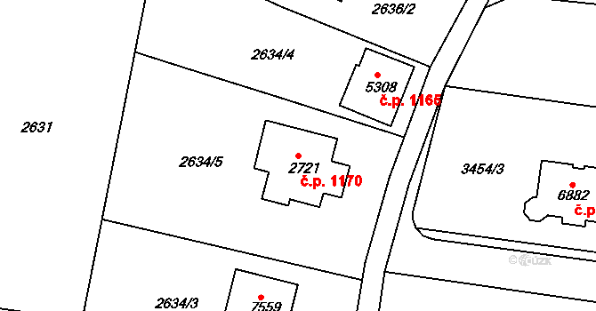 Chrudim IV 1170, Chrudim na parcele st. 2721 v KÚ Chrudim, Katastrální mapa