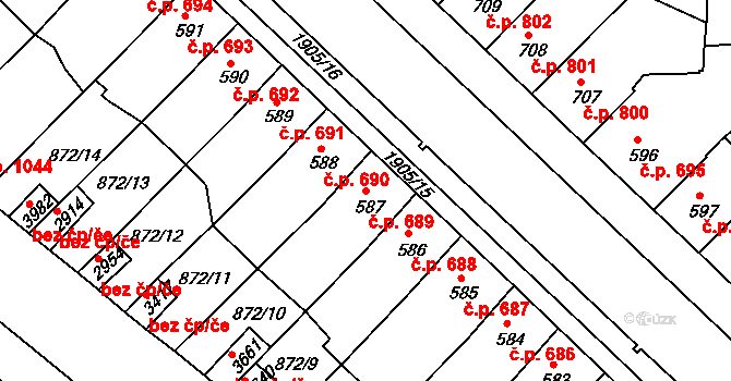 Předměstí 689, Svitavy na parcele st. 587 v KÚ Svitavy-předměstí, Katastrální mapa