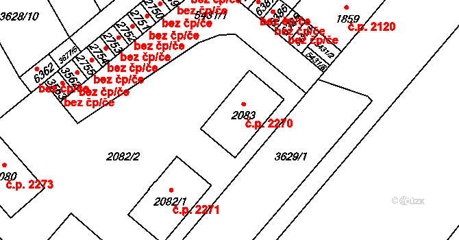 Břeclav 2270 na parcele st. 2083 v KÚ Břeclav, Katastrální mapa