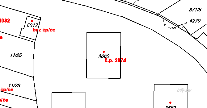 Břeclav 2874 na parcele st. 3660 v KÚ Břeclav, Katastrální mapa