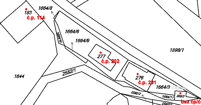 Oldřiš 202 na parcele st. 277 v KÚ Oldřiš u Poličky, Katastrální mapa