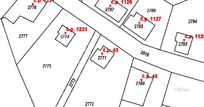 Smržovka 43 na parcele st. 2771 v KÚ Smržovka, Katastrální mapa