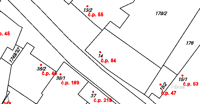Čečelice 54 na parcele st. 14 v KÚ Čečelice, Katastrální mapa
