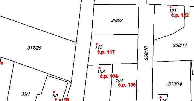 Dřínov 117 na parcele st. 113 v KÚ Dřínov, Katastrální mapa