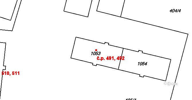 Litovel 491,492 na parcele st. 1053 v KÚ Litovel, Katastrální mapa