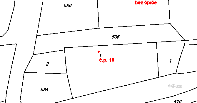 Zahorčičky 15, Hradiště na parcele st. 1 v KÚ Zahorčičky, Katastrální mapa