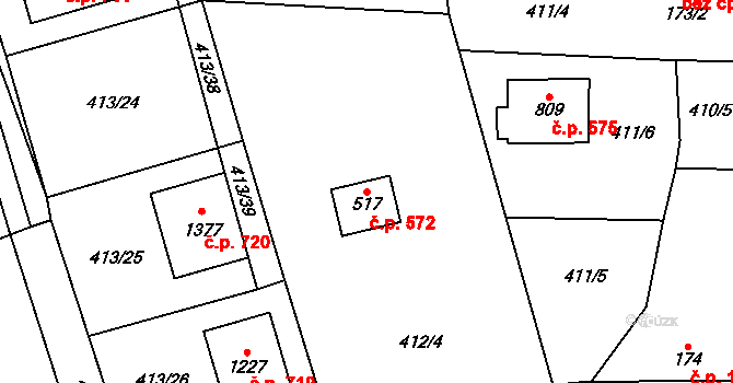 Veltrusy 572 na parcele st. 517 v KÚ Veltrusy, Katastrální mapa
