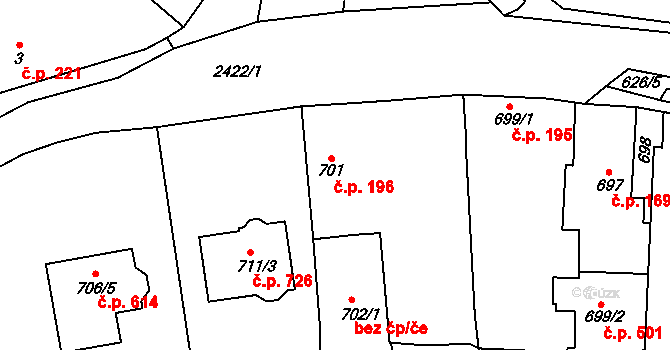 Lipence 196, Praha na parcele st. 701 v KÚ Lipence, Katastrální mapa