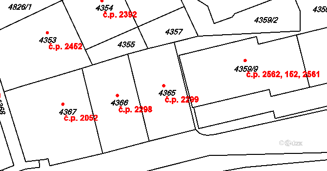 Smíchov 2299, Praha na parcele st. 4365 v KÚ Smíchov, Katastrální mapa